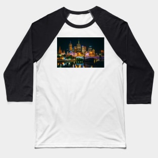 Colourful Melbourne City at Night Baseball T-Shirt